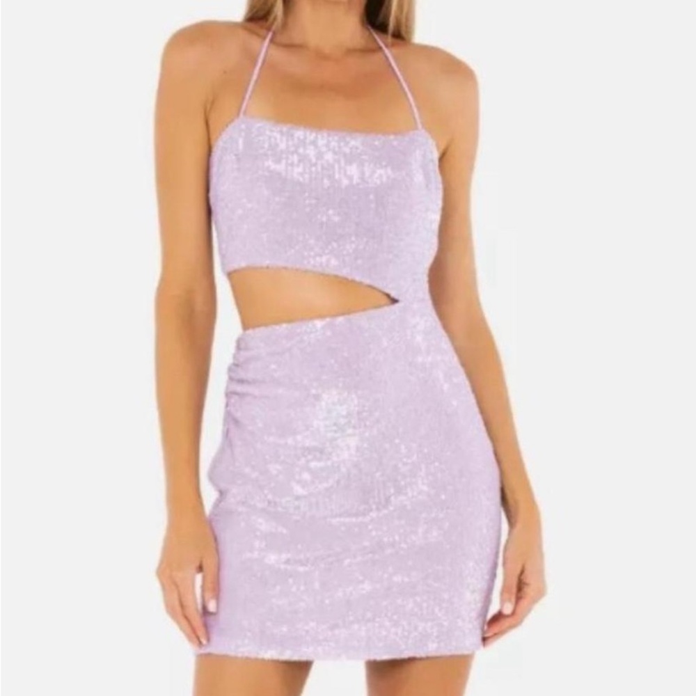 Lavender Sequin Cut-Out Mini Dress